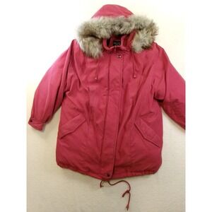 Bromley Sport Womens Petite L Pink Real Down Fox Fur Trim Hooded Parka Jacket